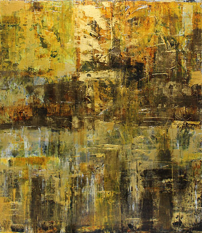 Rosemary Eagles nz abstract artist, bees gold acrylic on linen